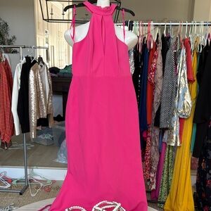 BCBGMaxAzria Hot Pink Halter Maxi Dress